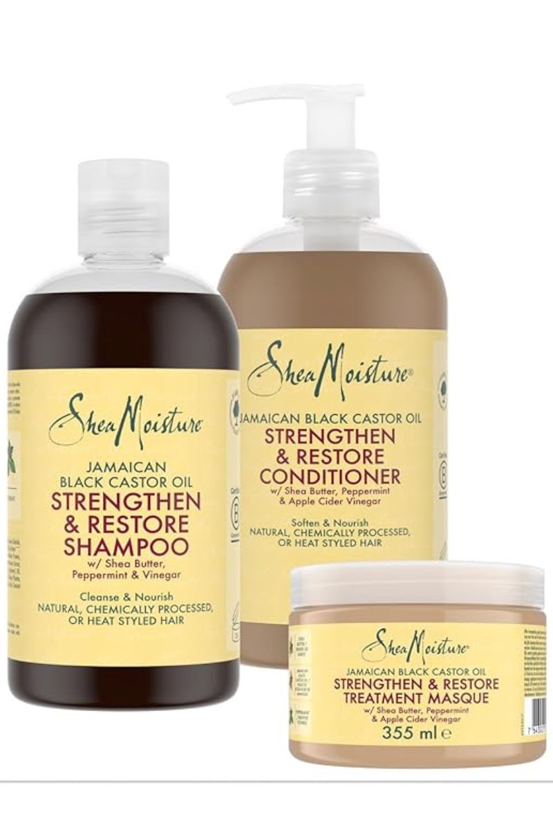 Shea Moisture Jamaican Black Castor Oil Firming Mask Kit 1 x 355ml, 1 x Shampoo, 1 x 385ml, Rinse Out Conditioner 1 x 385ml