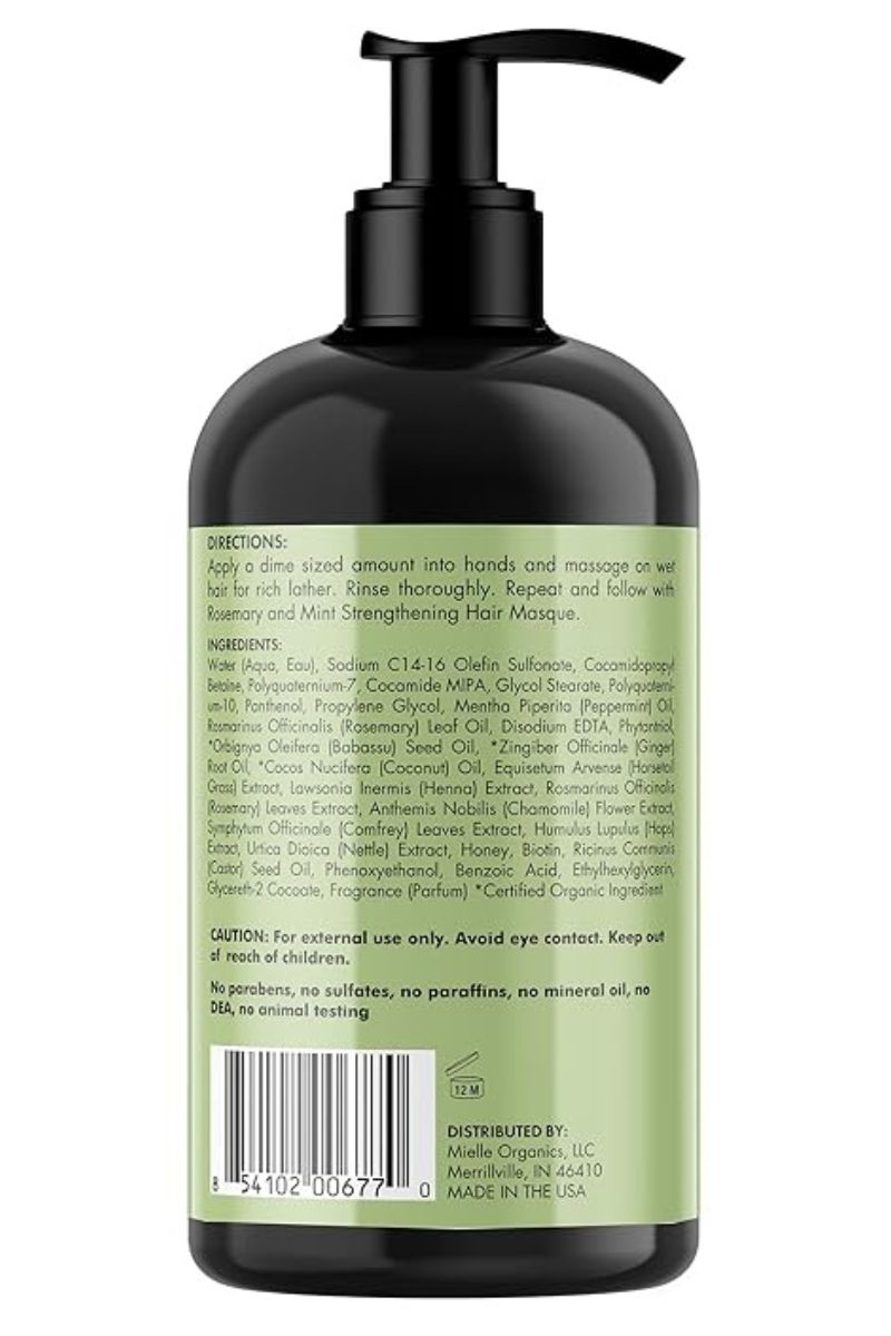 Mielle Organics Rosemary Mint Strengthening Shampoo Infused with Biotin, Cleanses and Helps Strengthen Weak and Brittle Hair, 12 Ounces