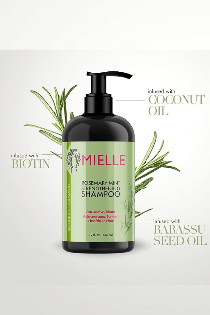 Mielle Organics Rosemary Mint Strengthening Shampoo Infused with Biotin, Cleanses and Helps Strengthen Weak and Brittle Hair, 12 Ounces